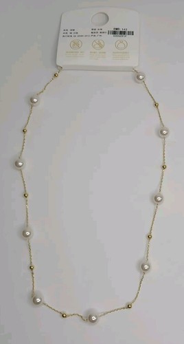 NEW Faux White Pearl Necklace With Gold Tone Balls - photo 2
