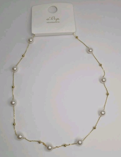NEW Faux White Pearl Necklace With Gold Tone Balls - photo 3
