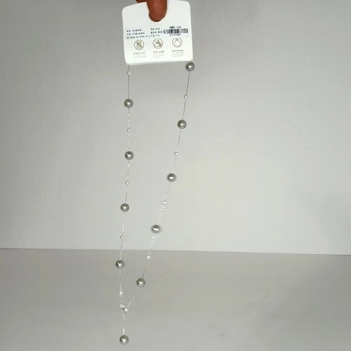 Faux Pearl Necklace Silver White Stainless Steel