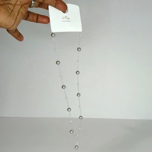Faux Pearl Necklace Silver White Stainless Steel - photo 2