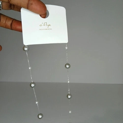 Faux Pearl Necklace Silver White Stainless Steel - photo 3