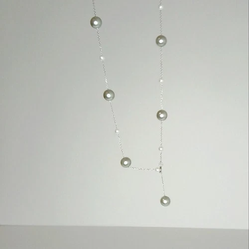 Faux Pearl Necklace Silver White Stainless Steel - photo 4