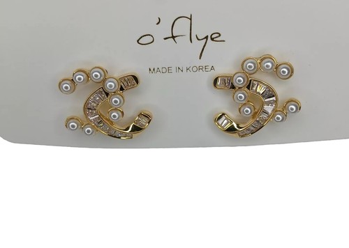 Faux Pearl Goldtone Design Stainless Steel Earrings