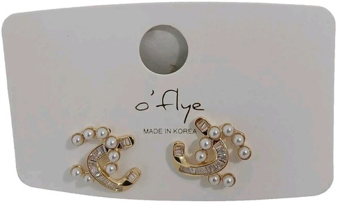 Faux Pearl Goldtone Design Stainless Steel Earrings - photo 2