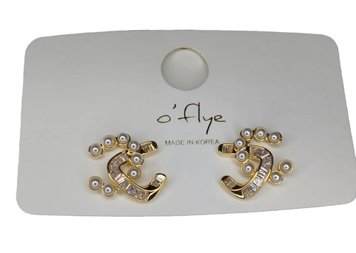 Faux Pearl Goldtone Design Stainless Steel Earrings - photo 3
