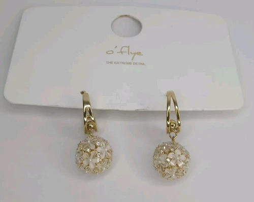 White Mini Flowers & Ringstone Ball Earrings - photo 3