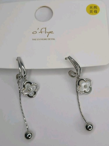 NEW Beautiful Silver Stainless Steel Flower & Dangle Earrings