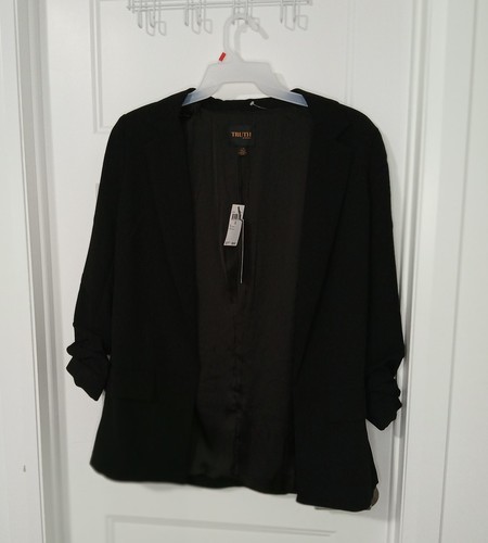 WomeTruth Black Blazer 3/4 Sleeves Open Front Size L