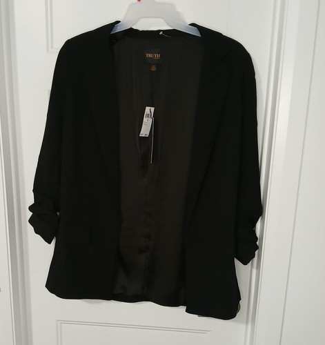WomeTruth Black Blazer 3/4 Sleeves Open Front Size L - photo 2