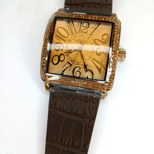 Brown Julius Watch Rhinestones Genuine Leather Straps Water Resi - photo 3