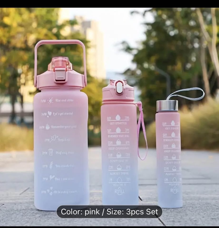 3-Piece Gradient Sports Water Bottles with Straw & Time Markings - photo 2
