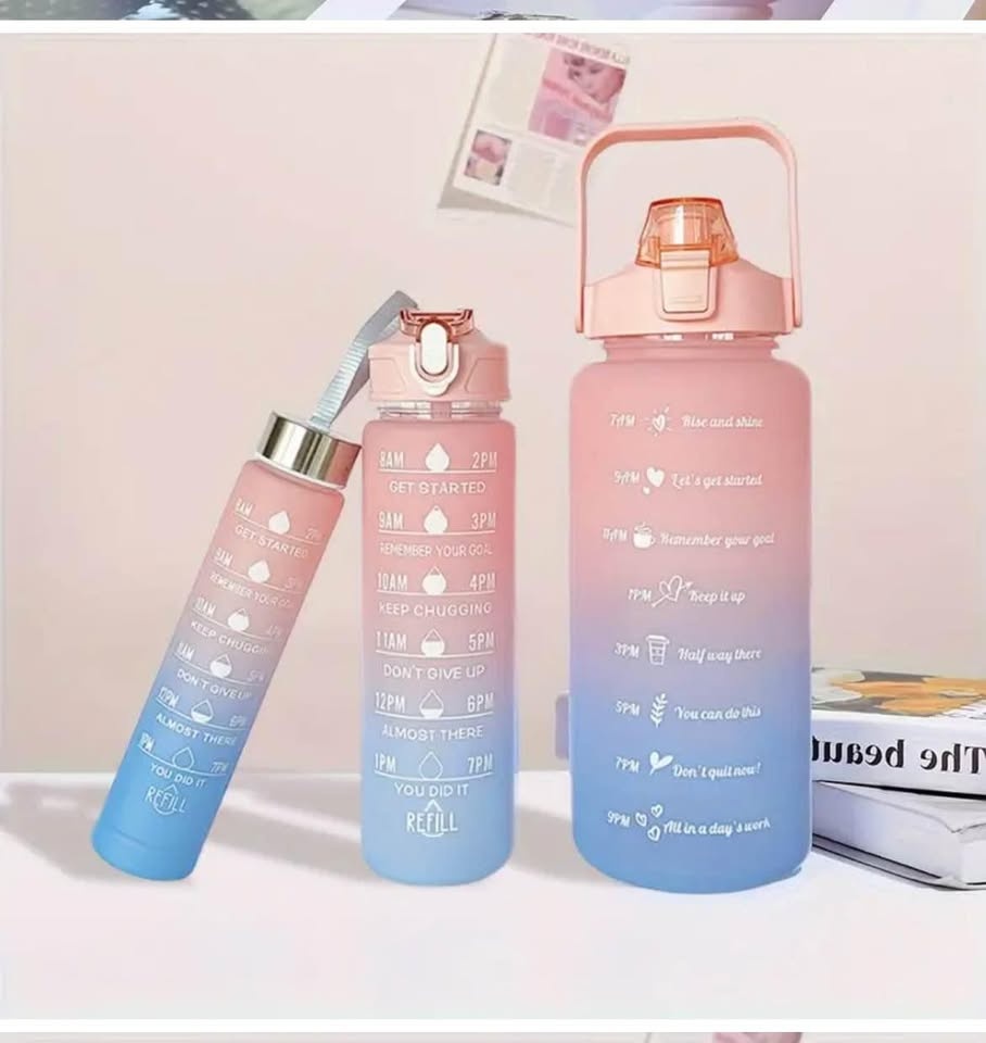 3-Piece Gradient Sports Water Bottles with Straw & Time Markings - photo 3