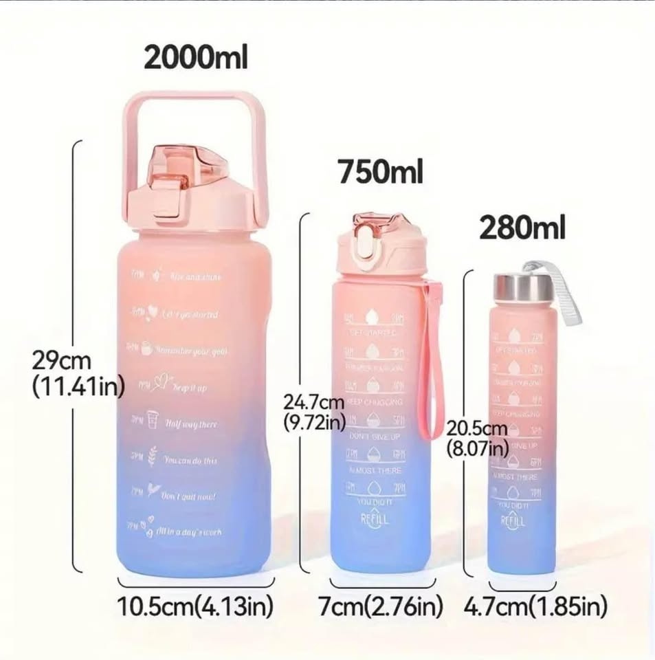3-Piece Gradient Sports Water Bottles with Straw & Time Markings - photo 4