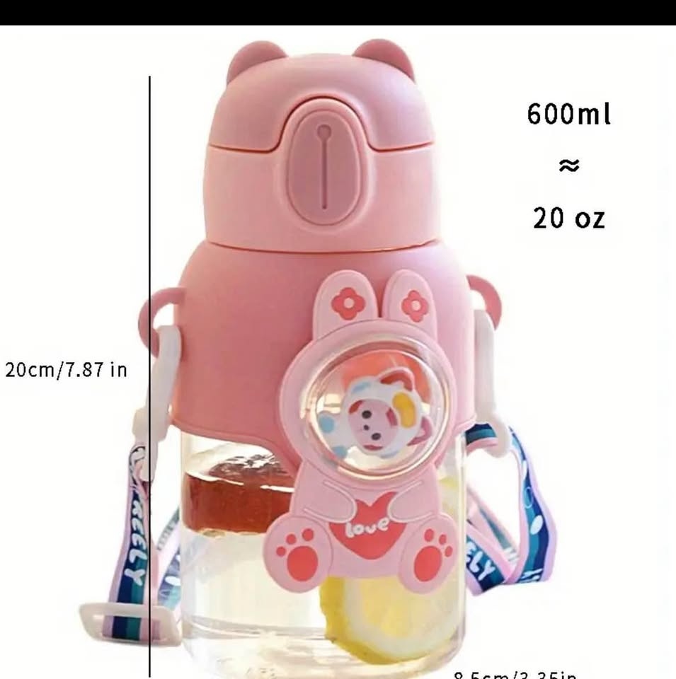 Cute Cartoon Kids Water Bottle (600ml) - Pink