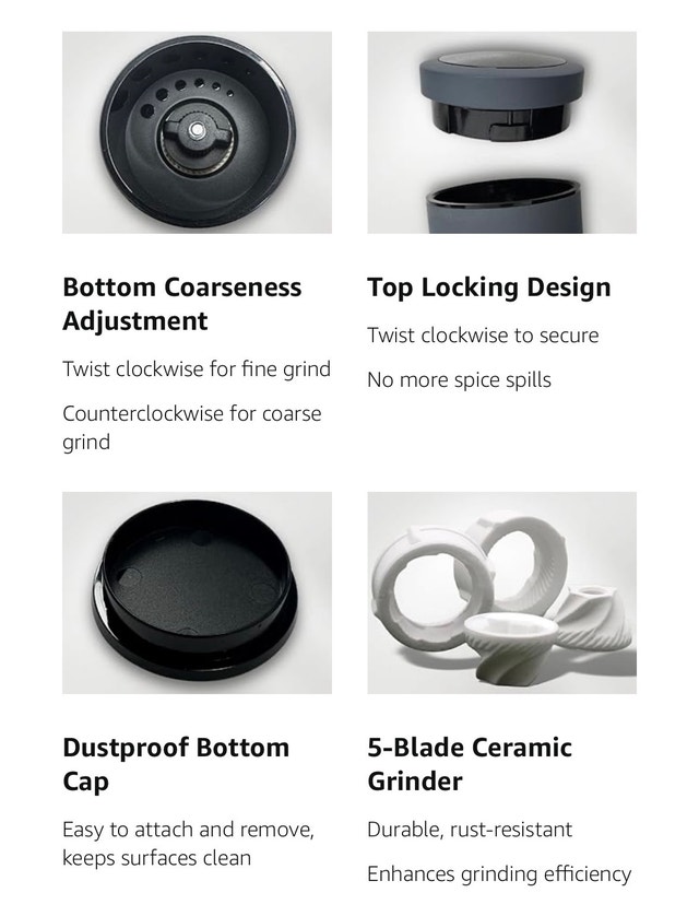 NEW - TLYSXPRO Salt & Pepper Grinder Set Black & White - photo 3