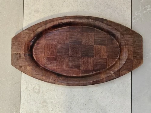 Mid Century Danish Teak Oval Parquet Serving Platter Tray - photo 3