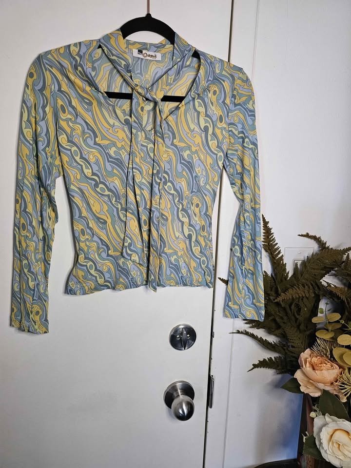 Vintage Y2K Tie Neck Mesh Top - photo 2