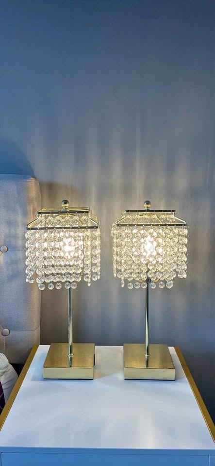 Gold Crystal Table Lamps (Set) with Charging Ports