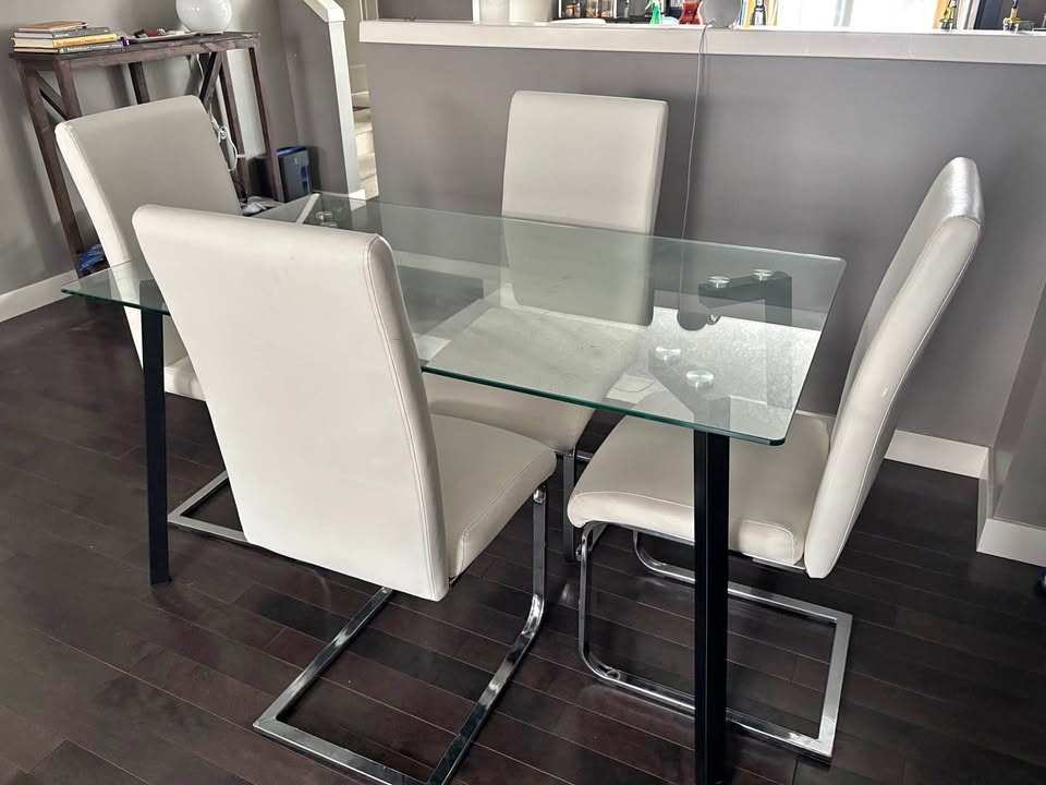 Modern Glass Dining Table and 4 Chairs