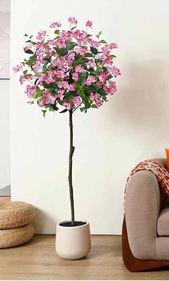 6FT Artificial Bougainvillea Tree in White Planter