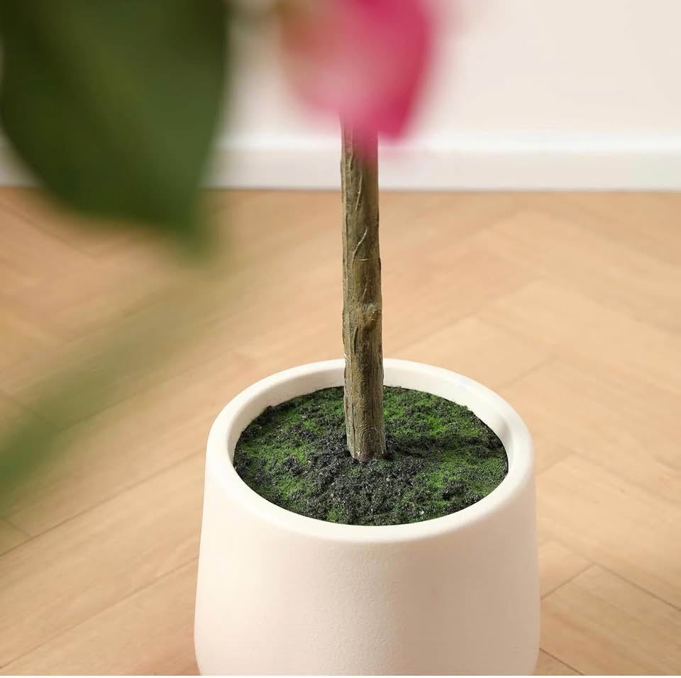6FT Artificial Bougainvillea Tree in White Planter - photo 2