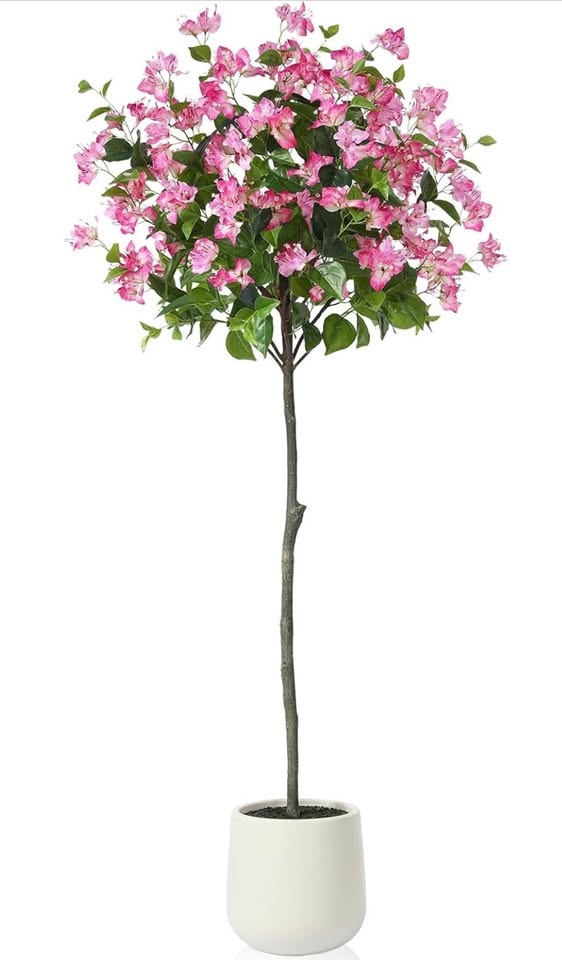 6FT Artificial Bougainvillea Tree in White Planter - photo 5