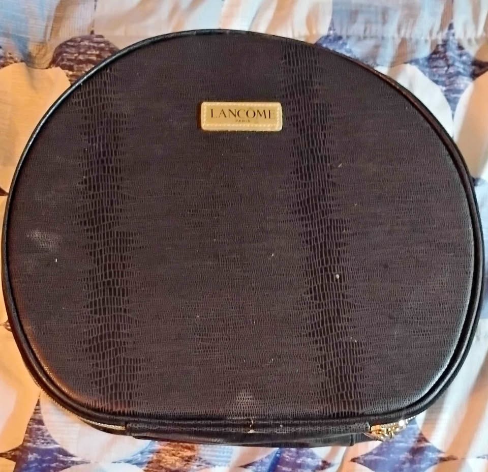 1980's Vintage Lancome Black Round Makeup Case