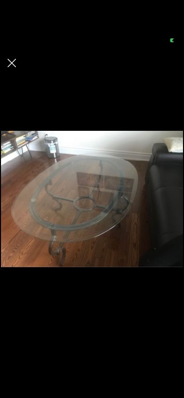 Oval Glass & Metal Coffee Table