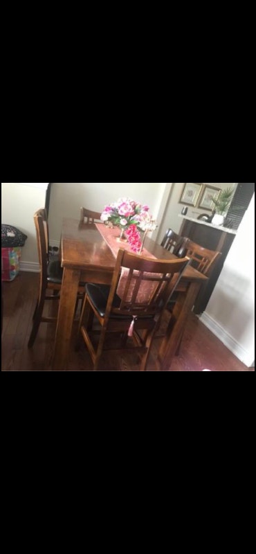 Extendable Bar Height Table with 8 Solid Wood Chairs - photo 2