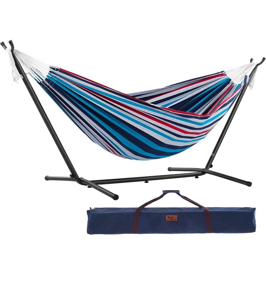 VIVERE Striped Hammock with Stand and Carry Bag