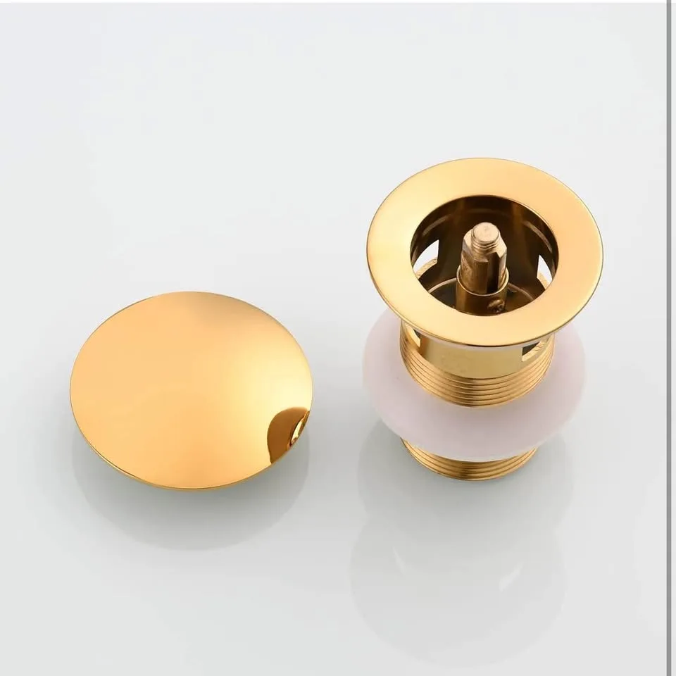 Titanium Gold Sink Drain Brass Pop Up Stopper w/ Overflow image indicator(2)