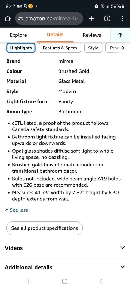 42in 5-Light Modern Bathroom Vanity Light - photo 4