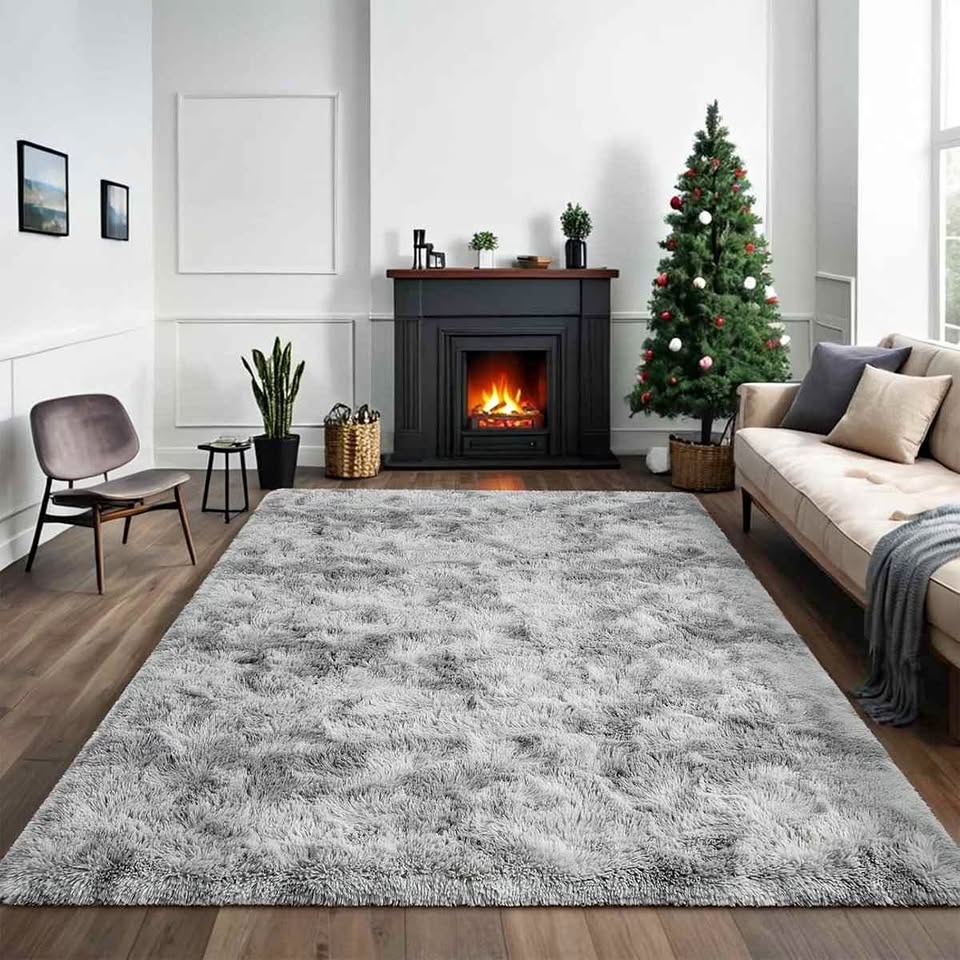 9x6 Rectangle Shag Area Rug in Grey