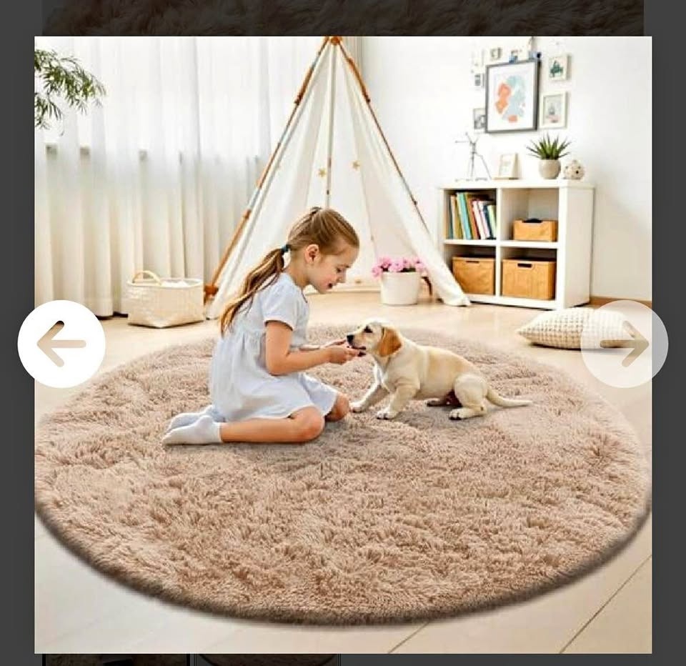 OLANLY Beige Round Rugs for Bedroom