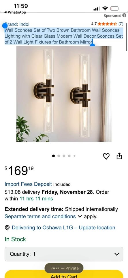 Wall Sconces Set of Two Brown