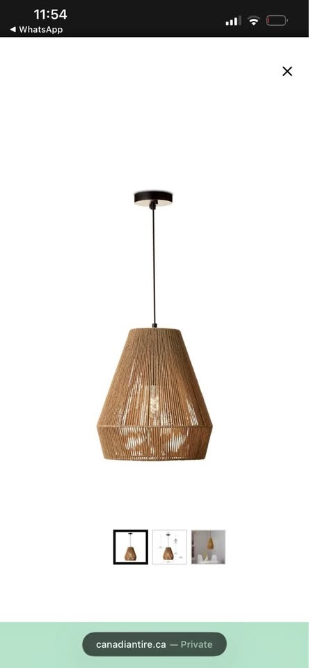 CANVAS Thorne 1-Light Pendant Light with Twine Shade, Matte Blac