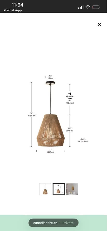 CANVAS Thorne 1-Light Pendant Light with Twine Shade, Matte Blac - photo 2