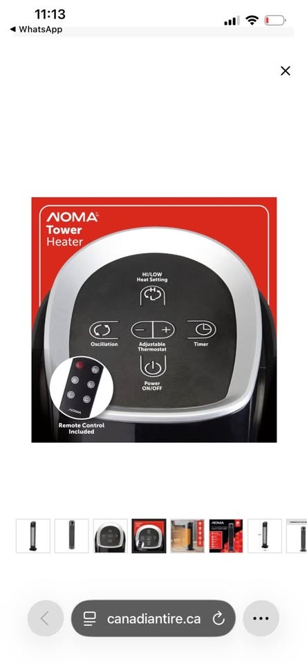 NOMA Oscillating Tower Ceramic Heater w/Remote & Thermostat, 150 - photo 4
