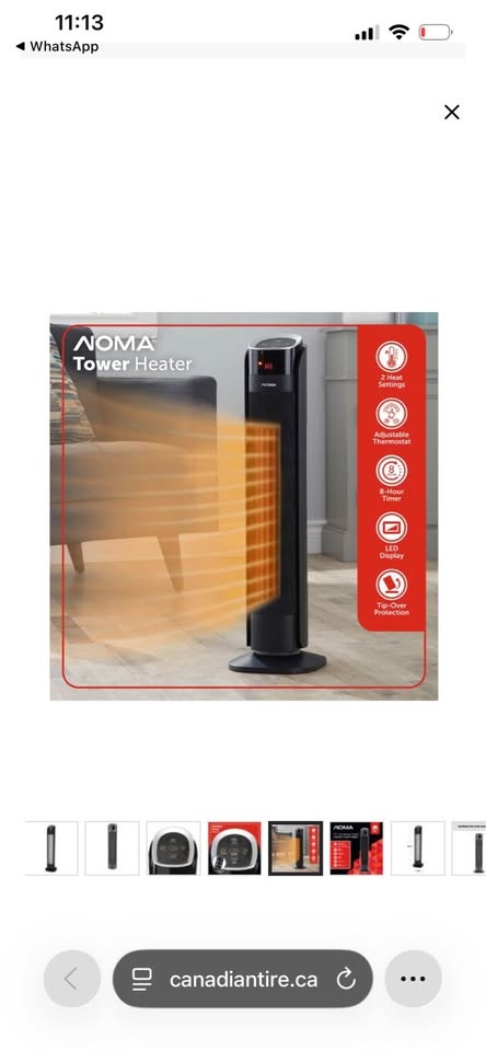 NOMA Oscillating Tower Ceramic Heater w/Remote & Thermostat, 150 - photo 5