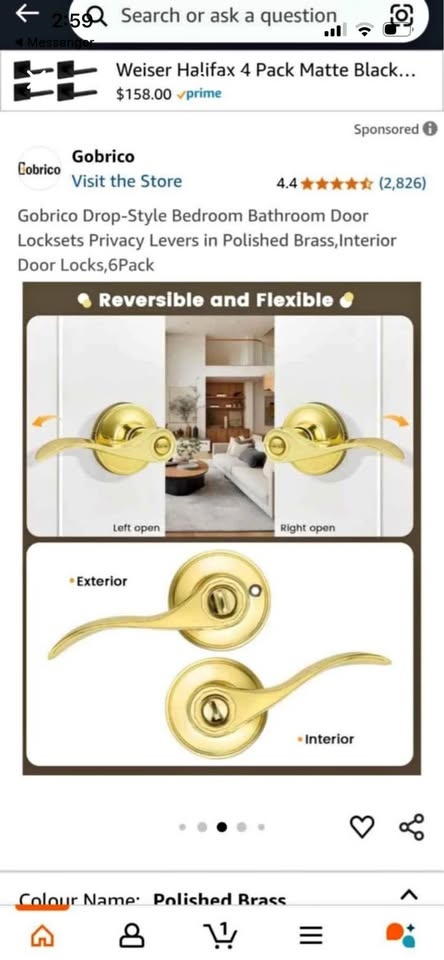 Gobrico Drop-Style Bedroom Bathroom Door Locksets - New