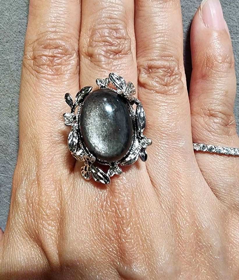 New Silver Obsidian crystal rings