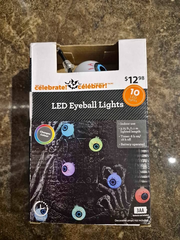 Brand New Halloween Eyeball LED Lights 3.75ft Battery Operated