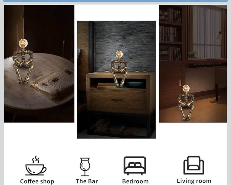 Industrial Pipe Robot Table Lamp Bronze Finish - photo 5