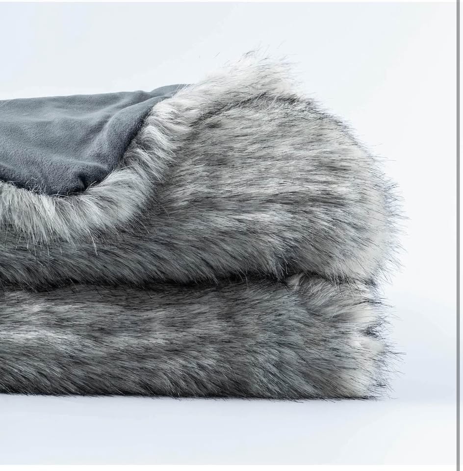 Silver Grey Faux Fur Throw Blanket for Couch, Bed, Fake Fur Blan - photo 4