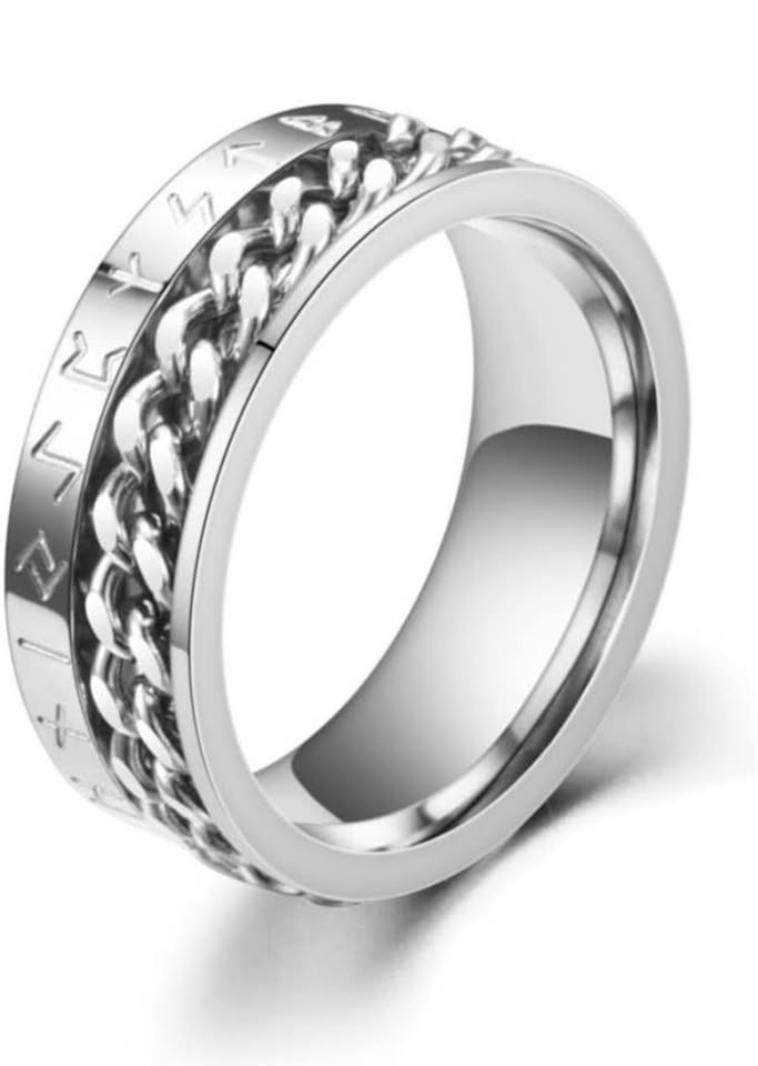Punk Roman Numerals Chain Rotatable Ring - Stainless Steel