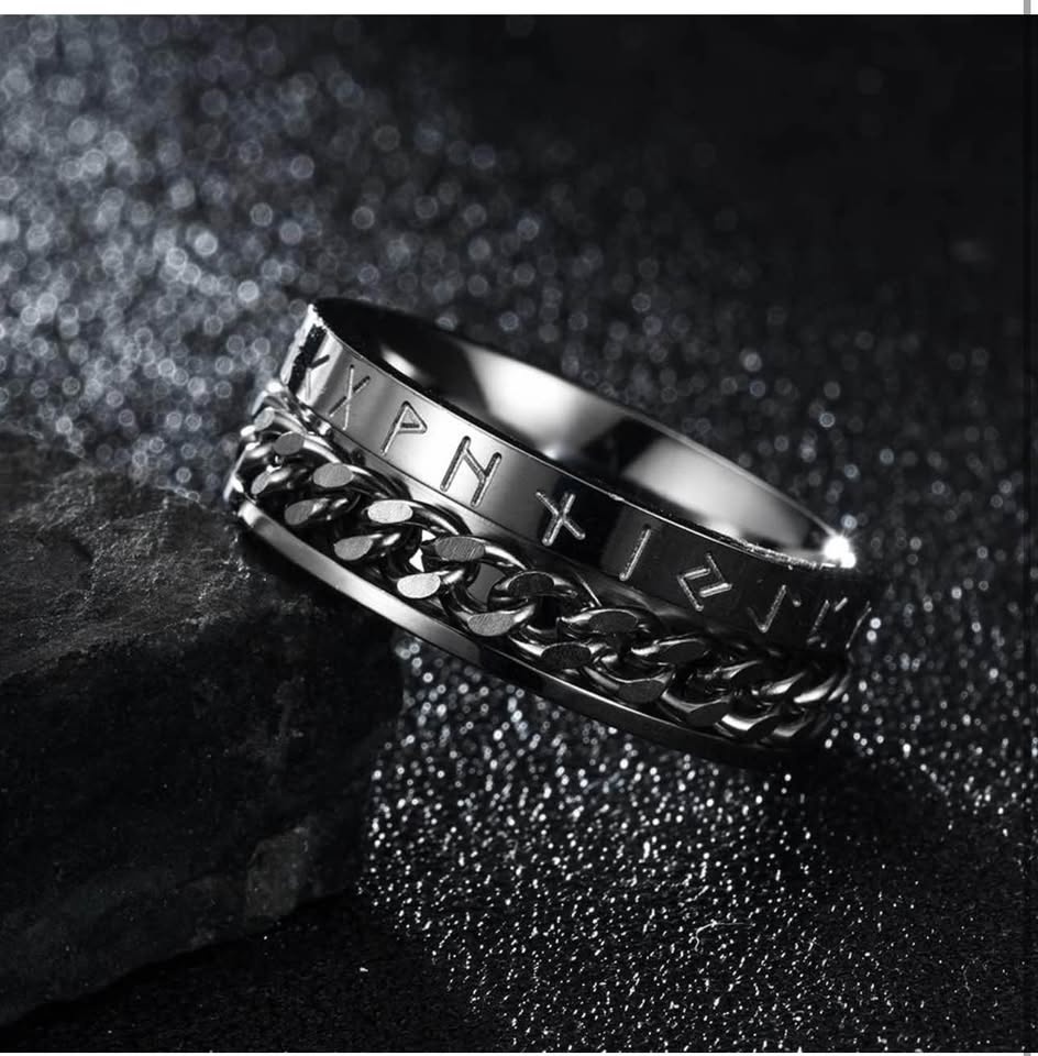 Punk Roman Numerals Chain Rotatable Ring - Stainless Steel - photo 2