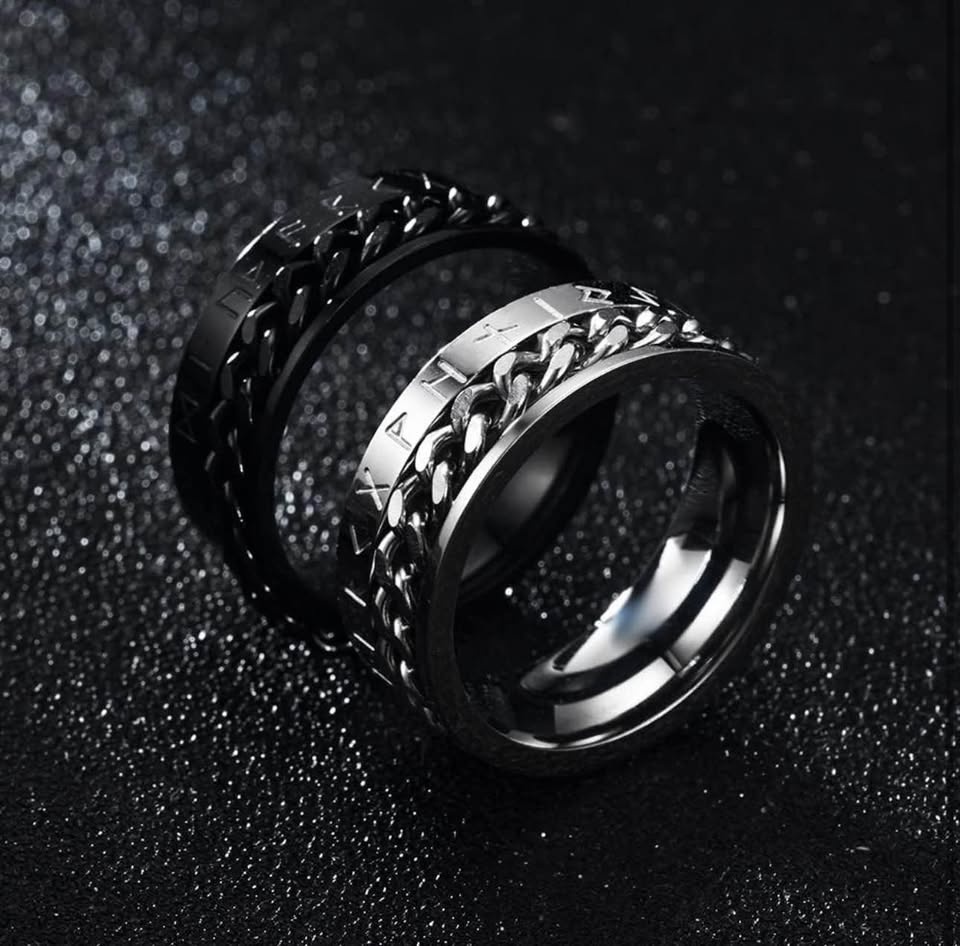 Punk Roman Numerals Chain Rotatable Ring - Stainless Steel - photo 3