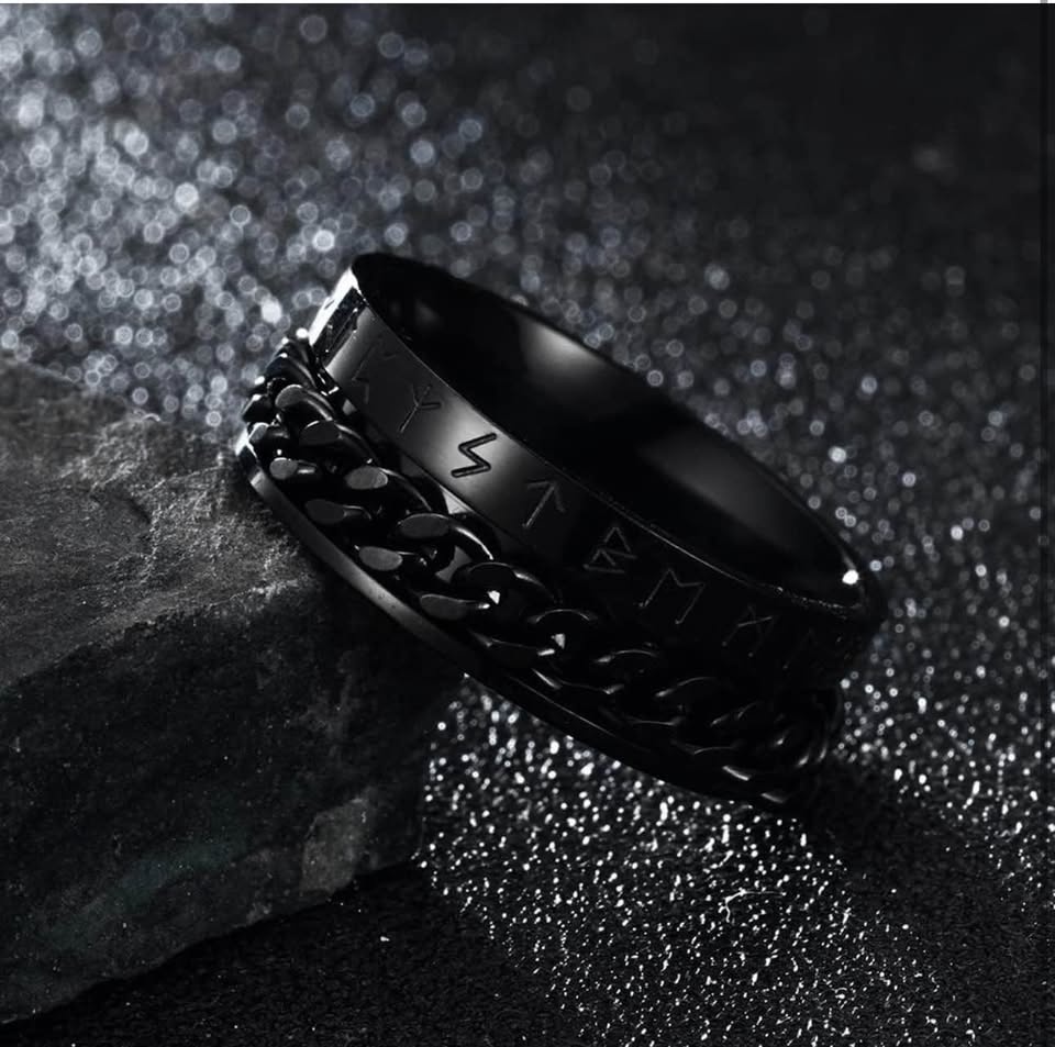 Punk Roman Numerals Chain Rotatable Ring - Stainless Steel - photo 4
