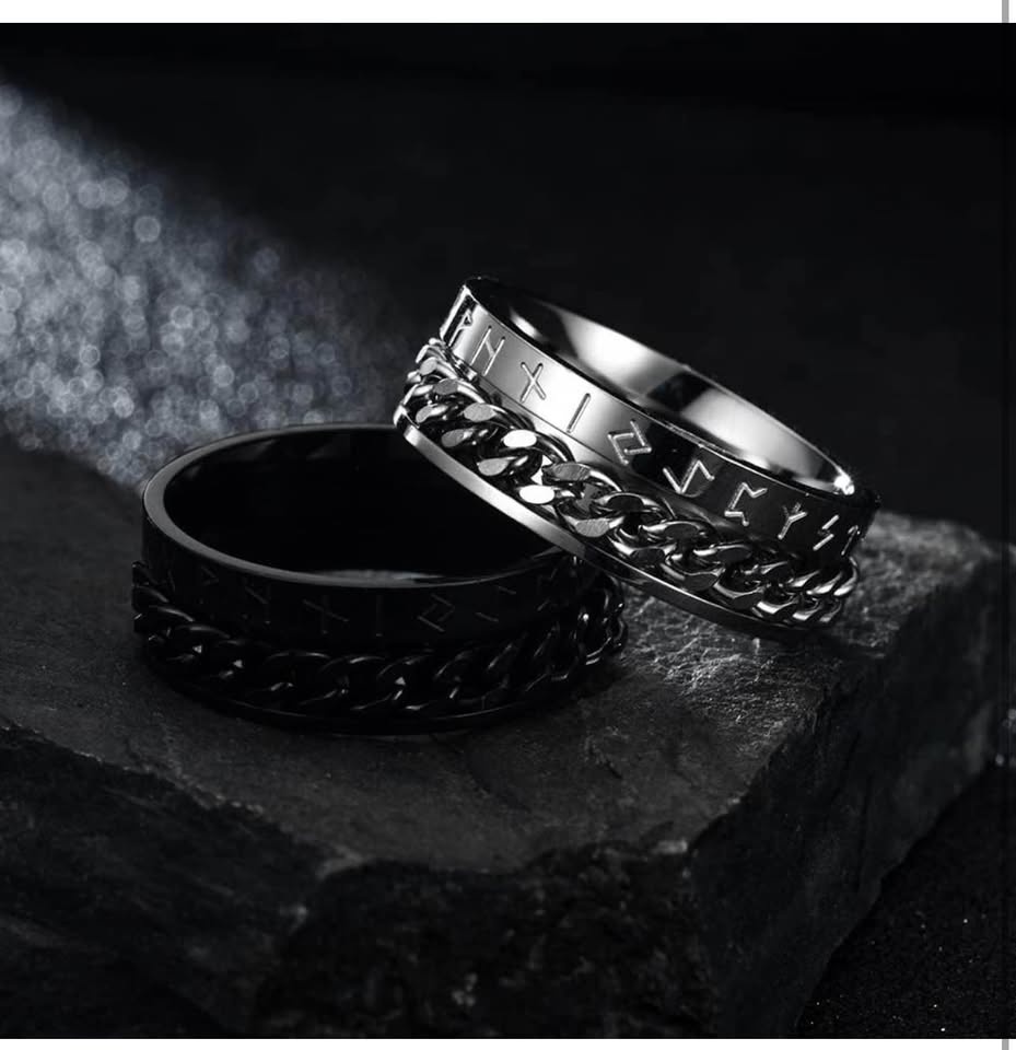 Punk Roman Numerals Chain Rotatable Ring - Stainless Steel - photo 5