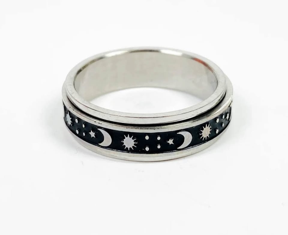 Spinner Ring Sterling Silver Boho Moon Ring